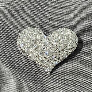 Swarovski Silver Tone Heart Pin With Clear Crystals